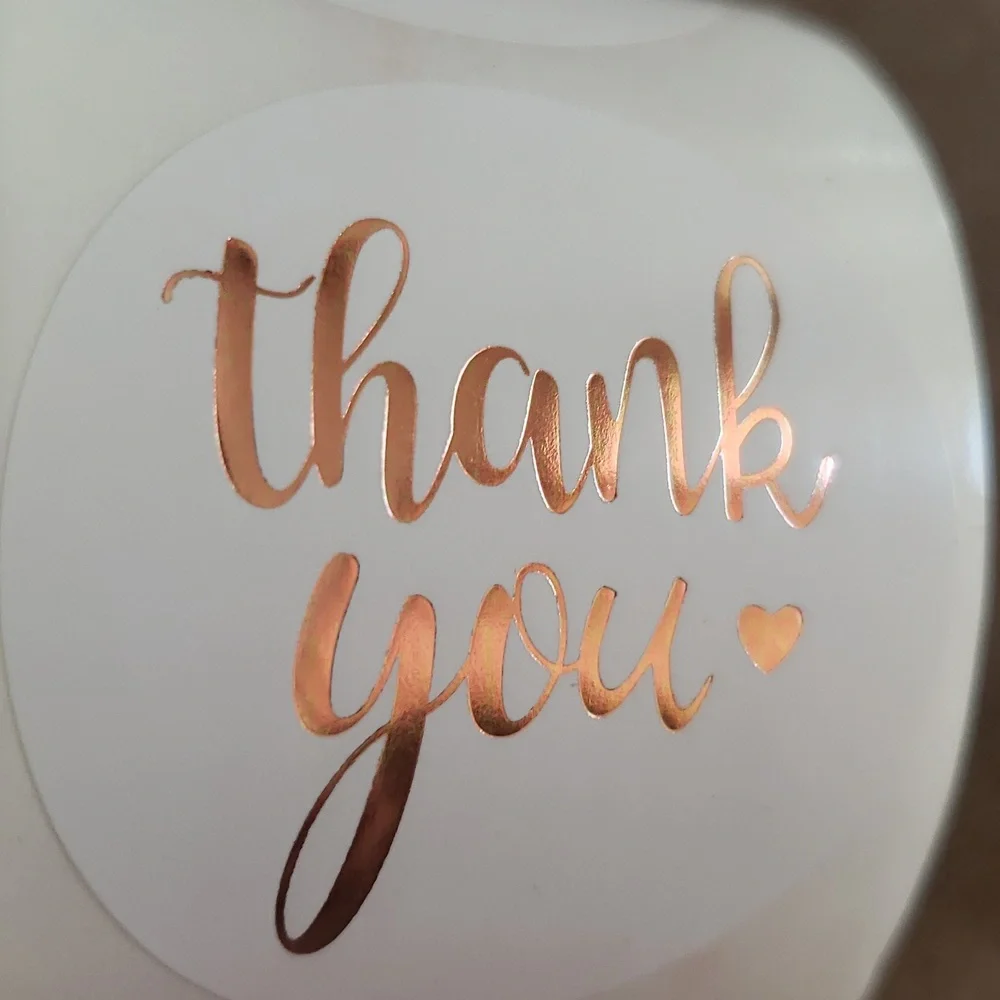 3/$15 Set of 50 THANK YOU Stickers Rose Gold Metallic Foil 1.5